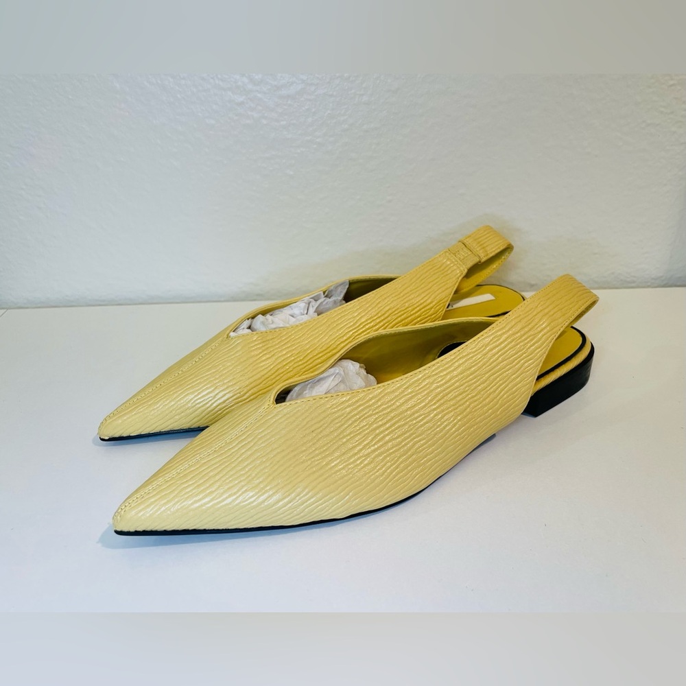 Zara Yellow Pointed Toe Slingback Low Heel Textured Flats Size 7.5 (EU 38) - Picture 2 of 11